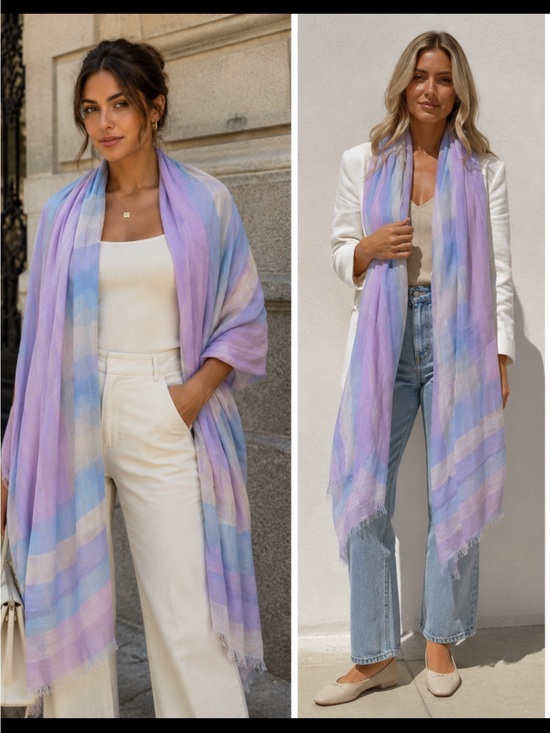 Burberry Accessories - Burberry Pastel Plaid Scarf in Lavender and Light Blue